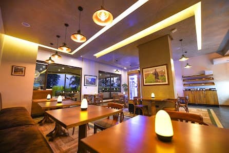 Caramel lounge interior ready for evening dining